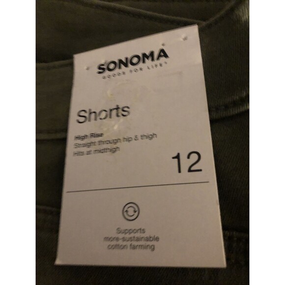SONOMA WOMEN'S SHORTS HIGH RISE OLIVE GREEN DEMIN SIZE 12, 18 Distressed Hemline - Picture 8 of 8